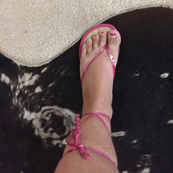 Pink Tie Up Sandals Size 7 - Picture 7 of 8